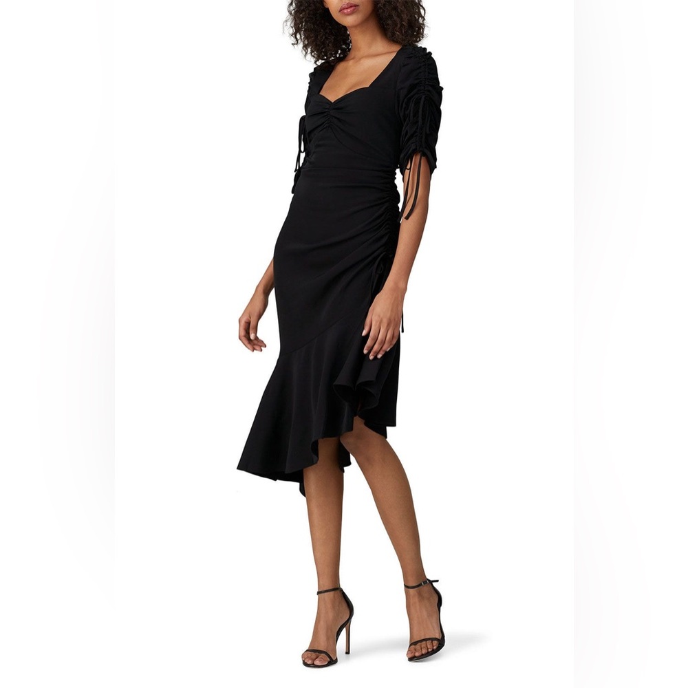 Rodarte Black Ruched Asymmetric Ruffle Dress 2XS
